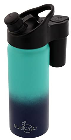 Suds2Go Tragbare Handspülwasserflasche, Edelstahl, doppelwandig, vakuumversiegelt und auslaufsicher, leichtes Design für Camping, Sport und Reisen, Ocean Ombre (590 ml)