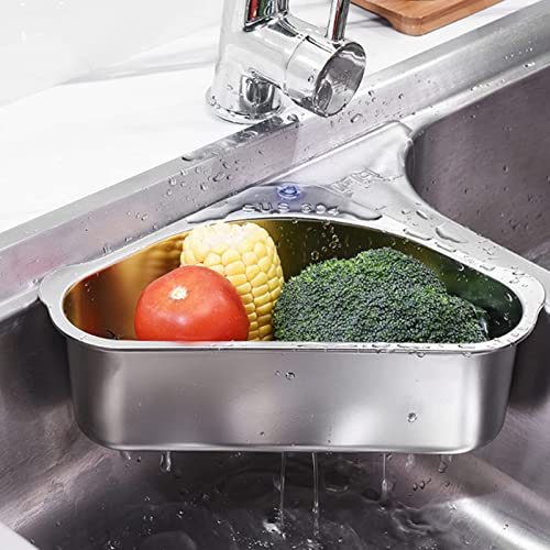 Waschbecken Filterablage, Dreieckige Spüle Sieb Edelstahl 304 Multifunktionaler Küche Küchensieb, Spülbecken Organizer Filterkörbe, Abtropfsieb Ueber Die Spuele Für Geschirr Obst Gemüse (Silber)