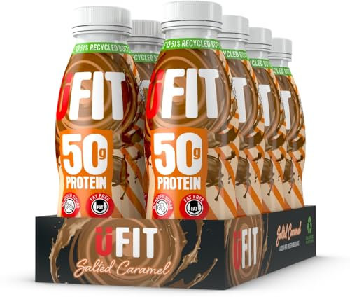 UFIT High 50g Protein Shake - Salted Caramel Flavour- No Added Sugar - Low in Fat - Ready to Drink - Pack of 8 x 500 ml (Packaging May Vary)