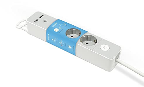 Garza Design Multiprise 3 Prises et 2 Ports USB avec Interrupteur, câble 1,4 m, Prise Plate, Protection Enfant Gris