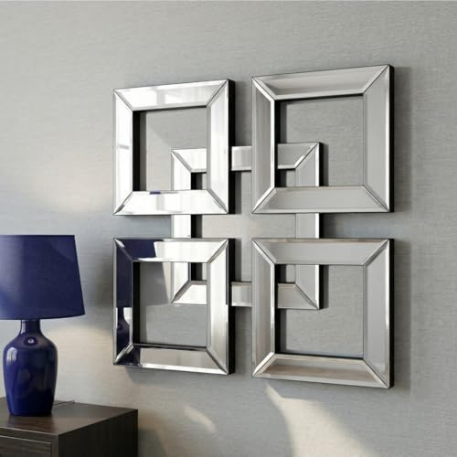 QMDECOR Silberne verspiegelte Wanddekoration, 40,6 x 40,6 cm, dekorativer Spiegel, modern, modisch, DIY-Wandspiegel, quadratisches Design, wunderschöner glamouröser Akzent, Dekoration, Vintage-Dekor