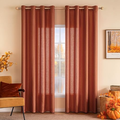 MIULEE 2er Set Voile Vorhang Sheer Leinenvorhang mit Ösen Transparente Unregelmäßige Textur Gardine Ösenschal Fensterschal Lichtdurchlässig für Schlafzimmer 260 x 140cm (H x B) Ziegelrot