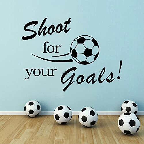 Football Stickers, “Shoot for Your Goals” Wall Stickers for Boys, Removable Football Posters Vinyl Sticker for Kids Bedroom Playroom(Black)