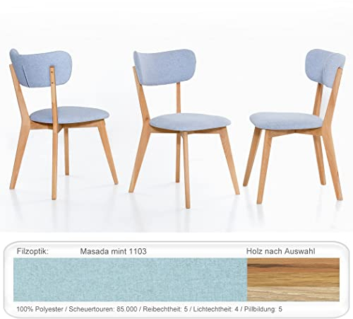 expendio Stabiler Holzstuhl Norina 12 Polsterstuhl Esszimmerstuhl Küchenstuhl Massivholzstuhl Verschiedene Varianten, Holzart:Eiche Bianco geölt, Bezugstoff:Masada Mint