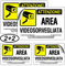 EVM 4 Cartelli Videosorveglianza Adesivi Impermeabili in PVC Morbido – Area Videosorvegliata – 2 Grandi (150x100 mm) + 2 Piccoli (105x73 mm) – Uso Interno ed Esterno