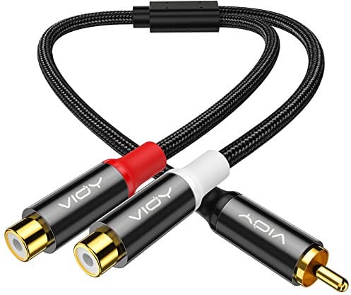 VIOY RCA Splitter Cable, RCA Male to 2RCA Female Stereo Audio Converter [Gold-Plated & Nylon Braided] Connectors 1 Male to 2 Female Y Splitter Extension Cord 40cm…