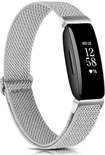 Wanme Compatible with Fitbit Inspire 2/HR/Inspire Soft Nylon Elastic Sport Replacement Wristband, Women Men (Gray)