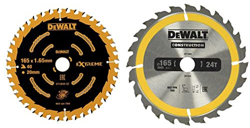 DeWalt DT10640-QZ Extreme Framing Blade (Cordless) & Portable Construction Circular Saw Blade 165 x 20mm x 24T