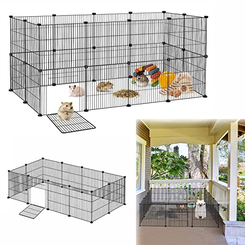 HENGMEI Freigehege Gittergehege Kaninchen Metallgitter Gehege mit Tür Meerschweinchen Käfig Kleintierkäfig Welpengehege Hasengehege für Innen und Aussen, Schwarz, 142 x 72 x 36 cm(12PCS)