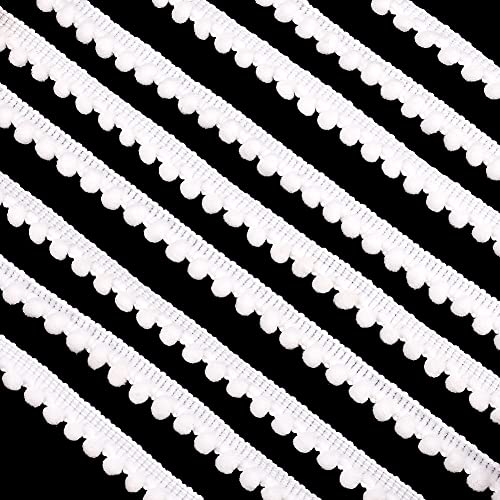 PandaHall 25 Yard Pom Poms Bälle Fransenbesatz, 1/2 Zoll (12 mm) Single Edge Ball Trim Fransen Weiß Nähband Crafts Pompoms Quaste Spitze Zum Nähen DIY Crafts Party Home Decoration
