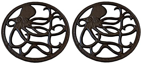 Selections Cast Iron Round Octopus Themed Table Trivet Hot Pot Pan Holder - Pack of 2