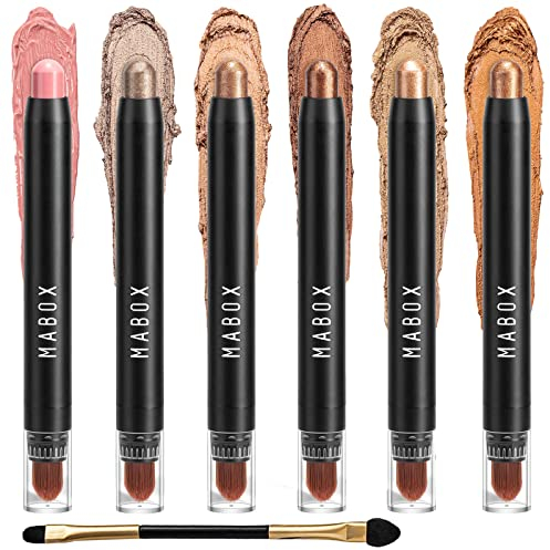 6 Farben Lidschatten Stift Flüssiger Creme Lidschatten Liquid Eyeshadow Stick Lidschattenstifte Eyeshadow Pen Wasserfester Glitter Shimmer Eyeshadow Pencil Crayon Make-up mit 1 Doppelseitige Bürste