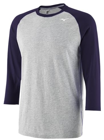 Mizuno Men's Mizuno 3/4 Practice TEE | Mens Baseball TOP | Grey-Navy | US Medium (M)