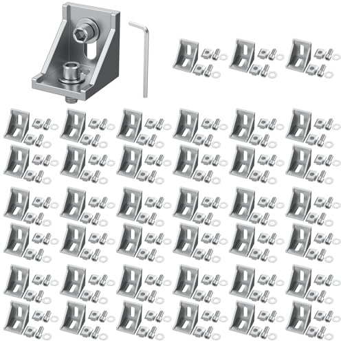 VORXEON 40PCS Befestigungsmaterial Winkel 40x40 Nut8 M8-Aluprofil Befestigung Satz Raster Streben Eckverbinder Aluminium Winkelverbinder Mit Individuelle Verpackung Für DIY-Projekte 3D-Drucker CNC