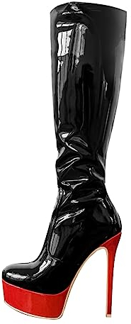 blingqueen Plateau Stiefel Stiletto Stretch Boots Lack Schwarz Rot 40 EU