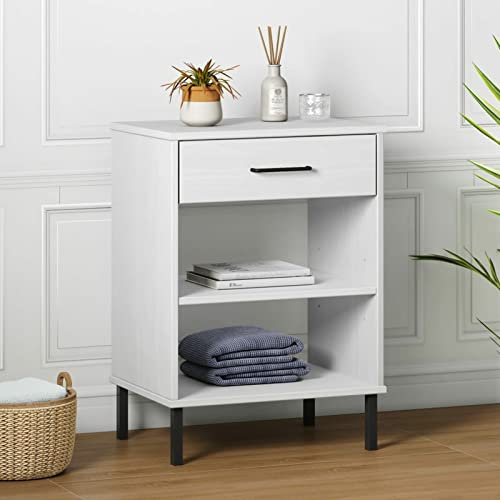 Homgoday Mobiler Konsolentisch Beine Metall Weiß Massivholz Kiefer Oslo Couchtisch Couchtisch Tisch für Büro Schlafzimmer Garten