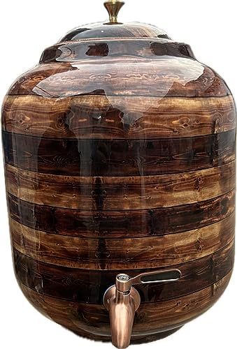 Goodgrief Kupfer-Niagara-Wasserspender, handgehämmert, 100 % reines Kupfer, 2,9 Gallonen Kapazität, Deckel und Edelstahl-Zapfen im Lieferumfang enthalten (dunkles Holz)