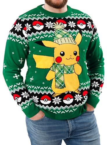 Pokémon Christmas Jumper | Pikachu Christmas Jumper | Men Xmas Jumper | Green XL