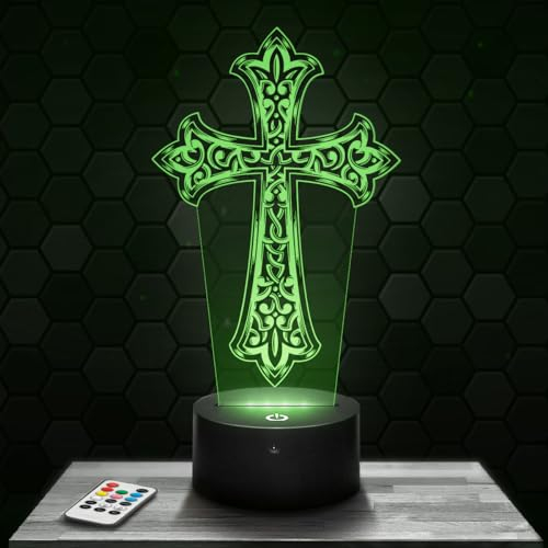 Moderne LED Ambiente Lampe Christus Christenkreuz Religion, Geschenkidee deko Katholisch Christlich Christus. Lampe deko Büro Wohnzimmer, TOP