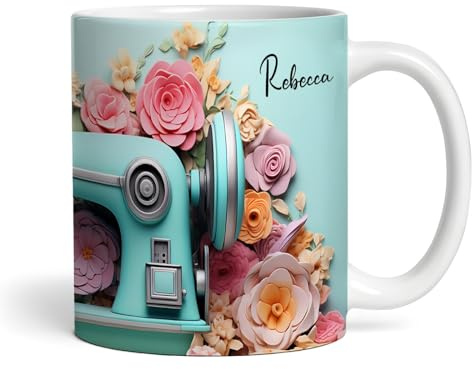 Floral Hobby Themed Sewing Machine Name Tea Coffee Cup Gift Personalised Mug |Personalised Birthday Mug | Tea Mug | Coffee Mug | Personalised Mug | Birthday Present | Cup |Custom Gift