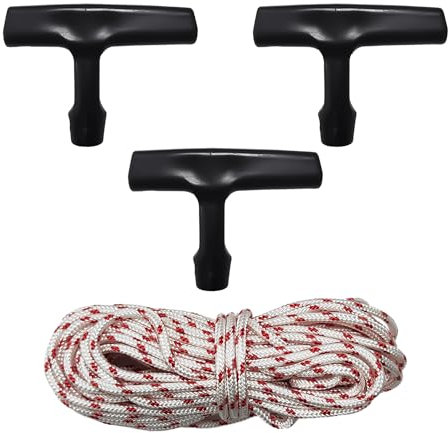 JTMKYO 1 jeu de 10 m de câble de démarrage à recul, 3 poignées de démarrage noires, corde de rechange de 3 mm, câble de tondeuse à gazon, accessoires de câble, convient pour le désherbage