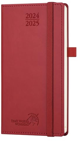 POPRUN Taschenkalender 2025 Klein 16,5 x 9 cm (Aug.2024-Dez.2025) - Kalender 2025 Klein mit PU-Leder - Terminplaner, Planer 1 Woche 2 Seite mit Stiftschlaufe - Burgunderrot