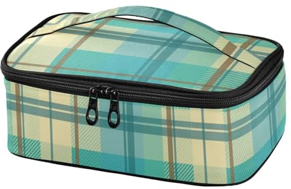 Lonchera retro de tartán turquesa a cuadros para mujeres y hombres, lonchera aislada, portátil, bolsa de mano para escuela, oficina, picnic, viajes