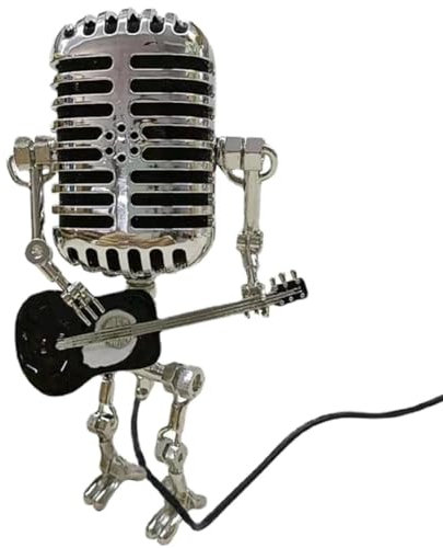 Speesy Microphone Lamp - Lamp Vintage Metal Microphone Robot Desk Lamp Retro Style Household Ornaments Black & Silver