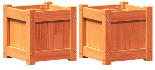 vidaXL Pflanzkübel 2 STK., Quadratisch Blumenkübel mit viel Platz, Pflanzkasten Übertopf für Garten Terrasse Balkon, Blumentopf Blumenkasten, Wachsbraun Massivholz Kiefer