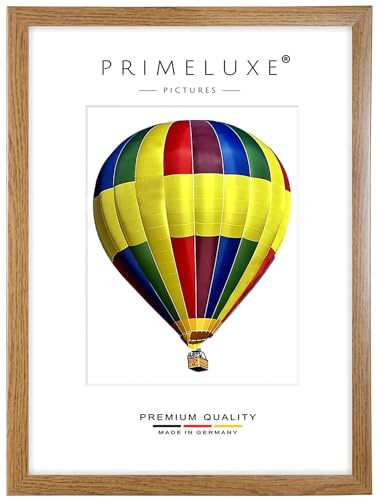 PrimeLuxe Holz Bilderrahmen 28 x 35 cm (Bildmaß) in Eiche Rustikal | Farbe und Größe wählbar | Rahmen für Poster | Puzzle | Foto collage | MADE IN GERMANY