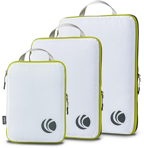 Cipway Kompression Koffer Organizer Set für Rucksack ,Ultraleichte Packtaschen Compression Packing Cubes Packwürfel Kofferorganizer Packtaschen Kleidertaschen für Reiseorganizer(weiß, 3 Stück)