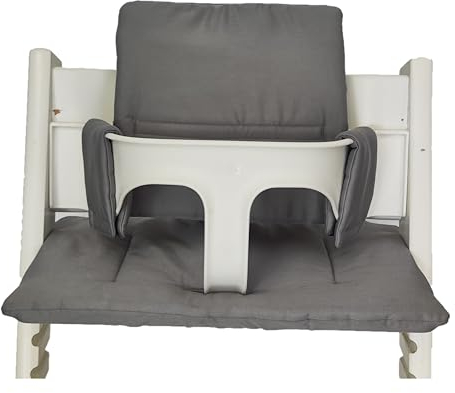 Kadem® Sitzkissen 100% Bio Baumwolle | Classic Kissen Sitzbezug Hochstuhlauflage | 2-teilig passend für Stokke Tripp Trapp Kinderhochstuhl | maschinenwaschbar einfache schnelle Befestigung | grau