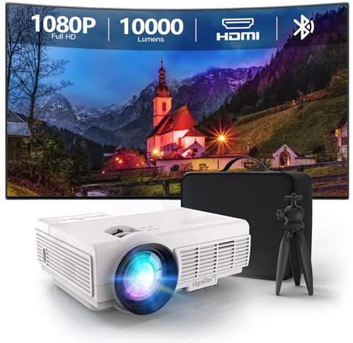 staratlas 10000L Mini Beamer FULL HD 1080P mit 50% Zoom, tragbarer Beamer für Handy, Tablet, Laptop, PC, TV-Box, HDMI, USB, AV