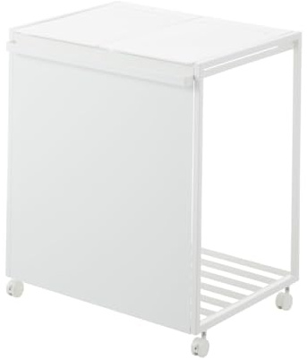 YAMAZAKI 1820 TOWER Mülleimer mit 2 Fächern & Rollen, weiß, Stahl/Polypropylen/Nylon, minimalistisch, 52 x 44 x 60 cm