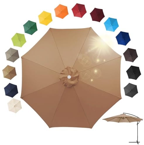 ZXLVCU Garden Umbrella, Umbrella top ventilation, Anti-UV Replacement Parasol Canopy, Market Table Umbrella Canopy (6 ribs-2.7m(8.8ft),Khaki)