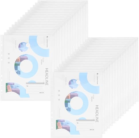 Dokumententasche A4 Abheftbar mit 11 Lochrand, Klettverschluss und Etikettentasche - Wasserdichte Sammelmappe für Dokumente Organisieren (Transparent-30 Stück)