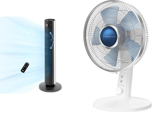 LEVOIT Ventilateur Colonne Silencieux 25dB pour Grande Chambre, Télécommande, 12 Vitesses de Vent & Rowenta Turbo Silence Extrême+ Ventilateur de table, 4 vitesses, Puissant, Silencieux