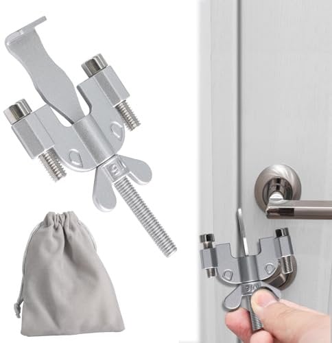 MEGAVOW Cerradura de Puerta Portátil, Cerrojo para Puerta sin Agujeros Universal, Mayor Seguridad, Puerta de Privacidad de Seguridad, Cerrojo Puerta Interior para Casa, Hotel, Dormitorio (Plateado)