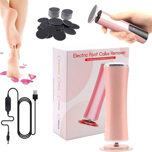 Dermave Electric Foot Callus Remover with 60pcs Sanding Discs, Professional Adjustable Speed Electric Foot File Pedicure Tool for Dead Dry Crack Calluses (Gold)