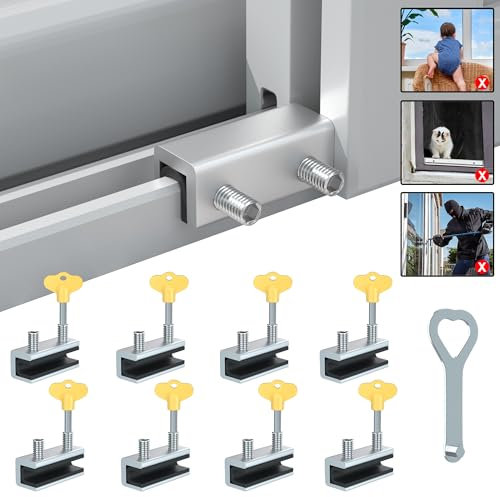 RELIANCER 8 Sets Sliding Window Locks,Aluminum Security Door Window Stoppers,Adjustable Safty Windows Lock for Horizontal & Vertical Fenster Doors,Child Proof Slider Windows Blocker for Home Safety