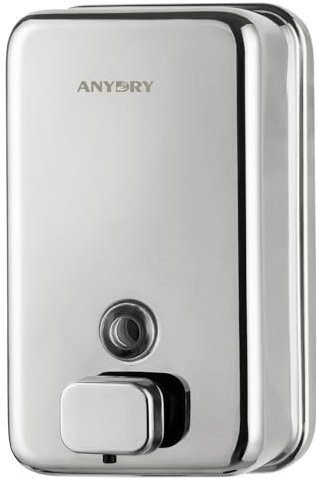 anydry Dispenser di sapone manuale in acciaio inox, grande, 1100 ml, montaggio a parete, con finitura lucida, modello 1010