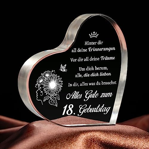 Giftasy Geschenk zum 18. Geburtstag Mädchen - Acrylherz Tischschmuck, Coole Geschenkideen 18 Geburtstag Mädchen Beste Freundin Schwester Tochter Enkelin, Geburtstagsgeschenk
