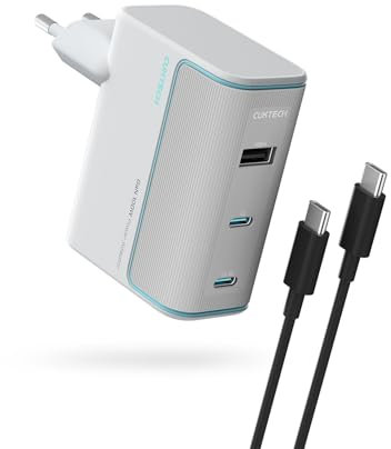 CUKTECH 10 Cargador USB C 100W, 3 Puertos GAN III y PD3.0 Cargador iPhone Carga Rapida, Cargador Múltiple Compacto para MacBook Air/Pro, iPad Pro, iPhone 16/15/14/13, Samsung S24/S23, Xiaomi - Blanco