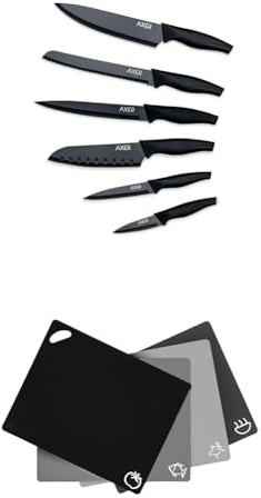 Axer Küchen Messerset Schwarz 6 Stk. with Schneidebrett Kunststoff Flexibel 4 Stk. - Schneidebrett Spülmaschinenfest and Scharfe Messer Set Küche