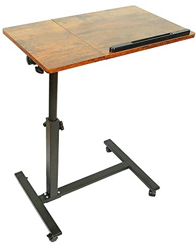 HUOLE Mesa Auxiliar para Ordenador Altura Ajustable Escritorio Laptop Móvil con 4 Ruedas Mesita de Noche para Cama y Sofá, con Soporte para Ratón-60 * 34.5 * 58/90cm-amarillo Cereza