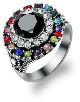 Caiduoduo Böhmischer mehrfarbiger Diamantring aus antikem Silber für Männer und Frauen