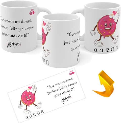 Creativass Tazas Personalizadas Con Nombre para San Valentín y para Parejas, Diseños de Amor, Novio, Novia, dia Enamorados regalo Original (DONUT)