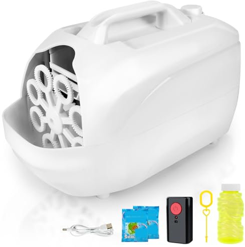 BuzzoXerex Seifenblasenmaschine Hochzeit, Ferngesteuerte Automatische Seifenblasenmaschine 20000+ /Min Bubble Machine 400ML Tragbare Blasenmaschine mit LED Licht für Hochzeit, Festival (Weiß)