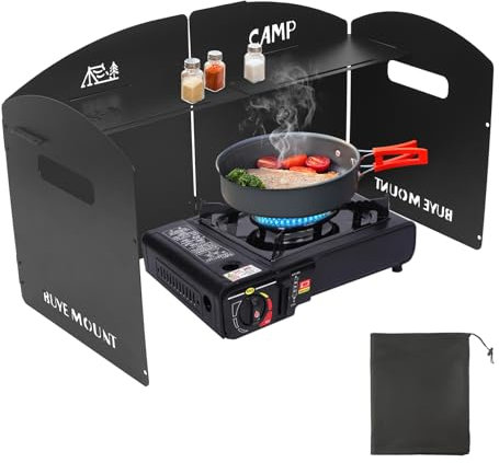 Paravientos Plegable para de Camping Gas: GEEKHOM Protector de Vientos, Fuegos y Quemador con Bolsa - 4 Paneles Acero para Butano, Senderismo, Picnic, Exterior y Acampada
