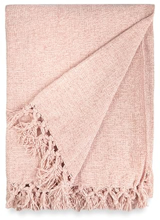 Emma Barclay Throw Blanket For Sofas Bed Extra Large Soft Chenille Throws For Settees In Blush Pink Throw Fleece Blankets - Darcy Collection 60 x 80 (152cm x 203cm) Blush Pink